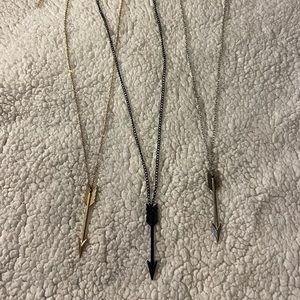 Lot of three arrow necklaces black gold silver long chains jewelry